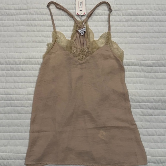 NWT L Love Tan Lace Tank Top Size Small - Picture 3 of 6
